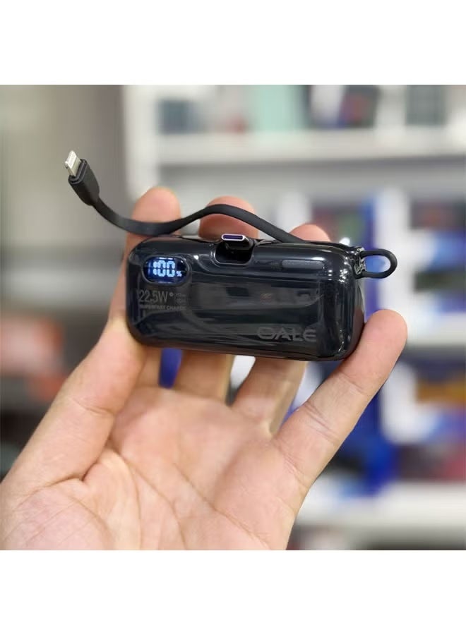 OALE 5000mAh Mini Power Bank 22.5W Fast Charging with Built-in Back Stand, Type-C & Lightning Ports, Ultra-Slim Pocket Portable Charger for iPhone Samsung Android – Black - Image 4